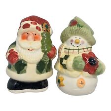 VTG Salt & Pepper Shakers Christmas Santa Snowman Homespun Holidays 3-1/4