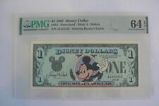 1987 $1 Disneyland DISNEY DOLLAR 1st Issue Block A PMG 64 EPQ Error Note  picture