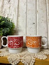 Vintage Pair of Stackable MCM Ceramic Mugs, Made in Japan, As Is picture