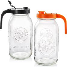 2 Pack Wide Mouth Half Gallon Glass Mason Jar Pitcher with Handle Lids, 64Oz picture