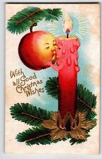 Christmas Postcard Fantasy Kissing Apple Candle With Human Face Anthropomorphic picture