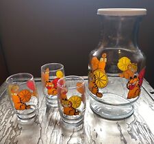 1978 Anchor Hocking VINTAGE Garfield Juice Pitcher Carafe W/ Lid And 3 Glasses picture