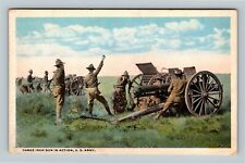 The US Army, Three Inch Gun In Action, Vintage Postcard picture