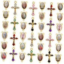 60Pcs/30Set Catholic Rosary Cross and Center Medal Charms Alloy Enamel Gold picture