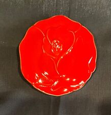 Vtg Trinket Dish with Red Rose Lid Made in Japan great condition 5.5” Round picture