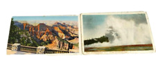 Grand Canyon Yellowstone Geyser Linen Postcards Lithograph Unused Lot of x2 picture
