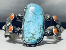 DROPDEAD FAB VINTAGE NAVAJO TURQUOISE CORAL STERLING SILVER BRACELET picture