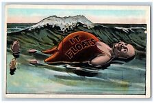 Fat Man Postcard Floating It Floats Big Stomach Surf c1930's Vintage Unposted picture