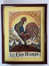 Framed Le Coq Hardy Menu-French Restaurant Cover Bougival France 15” X 11.5” picture