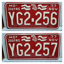 2 1976 Missouri Bicentennial License Plates Sequential Numbers New Never Issued picture
