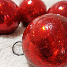 Antique Kugel Red Mercury Crackle Glass Christmas Ball Ornaments Set of (4) picture