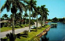 Florida General View along Canal with Old Car Postmarked 1957 P301 picture