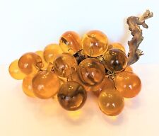 Lucite Acrylic Vintage Grapes Orange Amber Cluster On a Wood Branch MCM 12”  picture