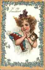 Little Girl Kitty Cat Pierrot Doll Unsigned Frances Brundage c1910 Postcard picture
