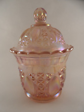 PINK LENOX IMPERIAL GLASS ART DECO COVERED CANDY DISH VINTAGE BOWL JAR w/ LID picture