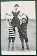 A Hold Up Bathers Swimmers on the Beach Vintage Costumes c 1910 Postcard picture