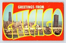 Postcard Illinois Chicago IL Downtown Skyline Large Letters 1960s Chrome picture