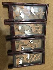 Oriental Wooden & Glass Animal Panels Decor. 11.5” x 7.25” x 1.25” Pandas, Birds picture