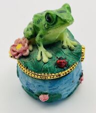 Frog Floral & Lady Bug Resin Hinged Trinket Box Green picture