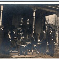 c1910s Large Fancy Family Outdoors RPPC House Porch Gentlemen Real Photo PC A128 picture