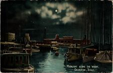 Galveston, TX Texas Moonlight along the Wharf Antique Postcard I454 picture