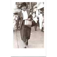 Vintage Postcard Woman in Suit With Hat Carrying Bag In City 1949 RPPC Downtown picture