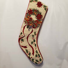 Vintage Needlepoint Christmas Stocking Wreath multi color READ has flaws  picture