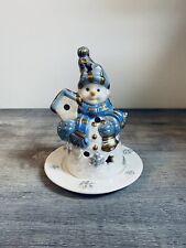 Vintage Night Light Snowman LED Tealight Holder Winter Figurine picture