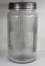 Vintage Hoosier Cabinet Coffee Jar Ribbed Pattern Glass Canister Large picture