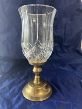 Vtg American Crystal Hurricane Lamp Candle Solid Brass Base 3 Piece Grandma picture