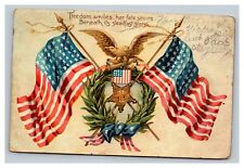 Vintage 1907 Tuck's Patriotic Postcard American Flags Wreath Golden Eagle NICE picture