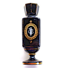 Antique Victorian Bohemian Black Glass Gilded Enamel Harrach Vase c1860 picture