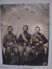 HALF PLATE TIN TYPE 3 CIVIL WAR  OFFICERS SOLDIERS WITH SWORDS picture