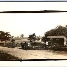 c1910s Horse Carriage Milk RPPC Farm Homestead Real Photo PC Chicken Shed A124 picture