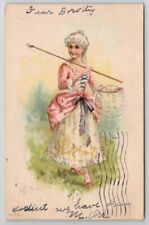 Colonial Woman Greeting 1903 to Dorothy Seaver of New York Postcard D29 picture
