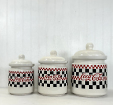 VTG Coca Cola 3 Piece Cookie Jar Set | Gibson | Black/Red/White/Checkered | 1997 picture