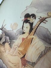 Vintage Chinese Silk Paddle Fan Hand Held Handmade VTG  picture