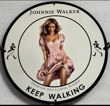 VINTAGE JOHNNIE WALKER PINUP GIRL PORCELAIN GAS OIL WHISKEY GARAGE ENAMEL SIGN picture