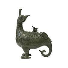 Chinese Green Black Ancient Peacock Bird Incense Holder Display Vessel ws1486 picture