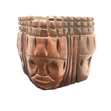 Vintage Polynesian Tiki Ash Tray Solid Hand Carved Iron Wood Faces Boho picture