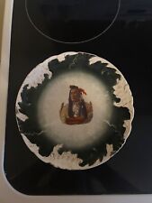ANTIQUE CHIEF MOUNTAIN BLACKFEET TRANSFER DECORATED PLATE CHARGER SEMI PORCELAIN picture