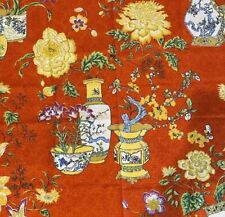 Vintage Bloomcraft Chinese Vase & Floral Fabric Orange 30x54” picture