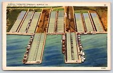 Norfolk Virginia~Air View Of The Tidewater Terminals~Tichnor Vintage Linen PC picture