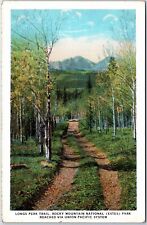 VINTAGE POSTCARD LONG'S PEAK TRAIL IN THE ROCKY MOUNTAINS ON UNION PACIFIC CARD picture