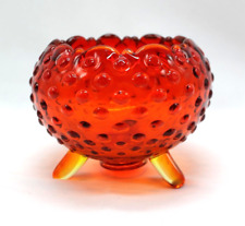 Vintage L.E. Smith Glass Hobnail Amberina Flame Three-Toed Cupped Bowl Rose 3.5