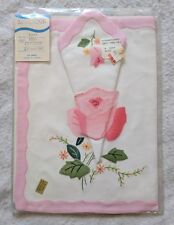 Vintage Applique Napkin Placemat Set Hand Made Cotton Embroidered NOS Pink Roses picture