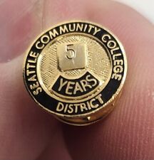 VTG Lapel Pinback Hat Pin Gold Tone Seattle Community College District 5 Yr Pin picture