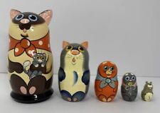 Russian Matryoshka Nesting Dolls 5 Pcs Cats & Mouse Hand Painted Whimsical READ picture