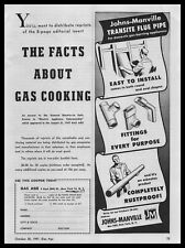 1947 Johns Manville Transite Flue Pipe Domestic Gas Burning Appliances Print Ad picture
