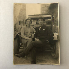 Antique Photo Photograph Print Couple with Fiat Automobile Car Vehicle Italian ? picture